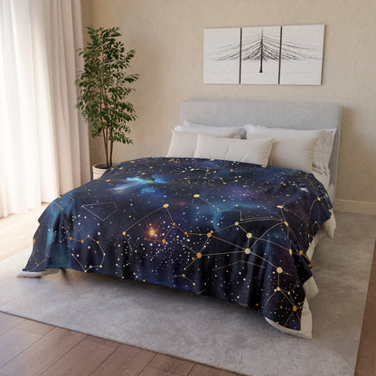 this blanket is perfect for snuggling up on the couch or adding a touch of elegance to your bedroom decor. Let the stars guide you to a peaceful night's sleep with our Starry Night Constellation Blanket.

Bring the magic of the starry night sky into your home with our Starry Night Constellation Blanket. Featuring a seamless pattern of mesmerizing star formations