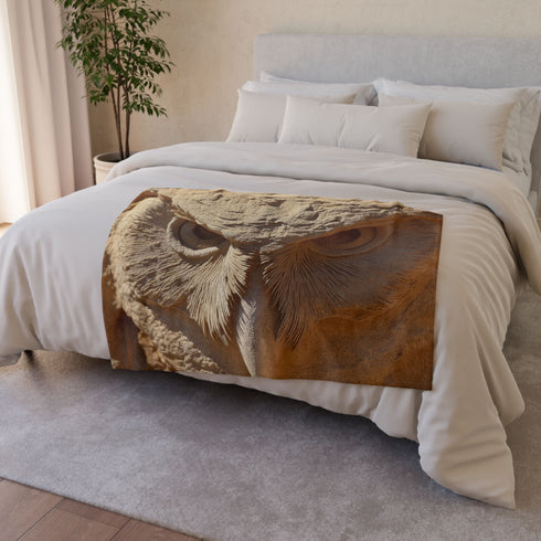 Desert Wind Forming Owl Face Plush Fleece Throw Blanket