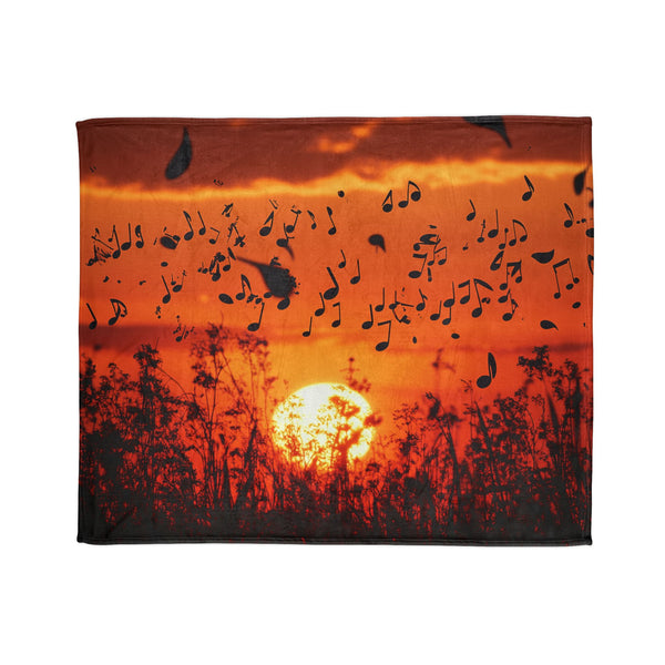 Sunset Made of Music Notes — Plush Fleece Throw Blanket — Draped Over Sofa & Bed Lifestyle View