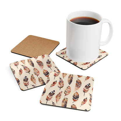 Boho Feather Cork Coaster Set