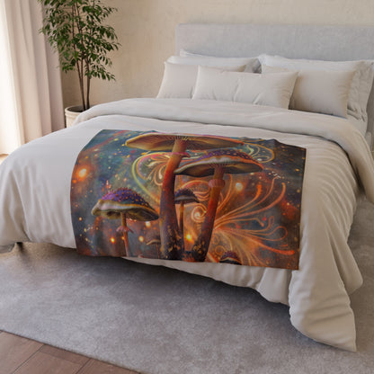 Experience a realm of cozy comfort and psychedelic style with our Groovilicious Mushroom Madness Blanket. Let the whimsical mushroom pattern and mesmerizing swirls transport you to a world of vibrant color and otherworldly charm. Perfect for adding a touch of psychedelic style to any room.