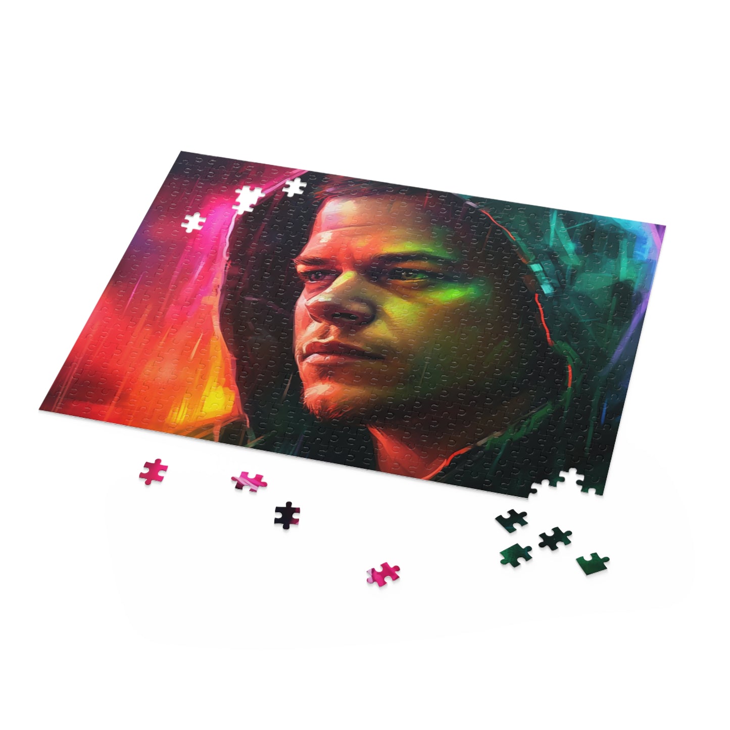 Matt Damon Neon Watercolor Puzzle