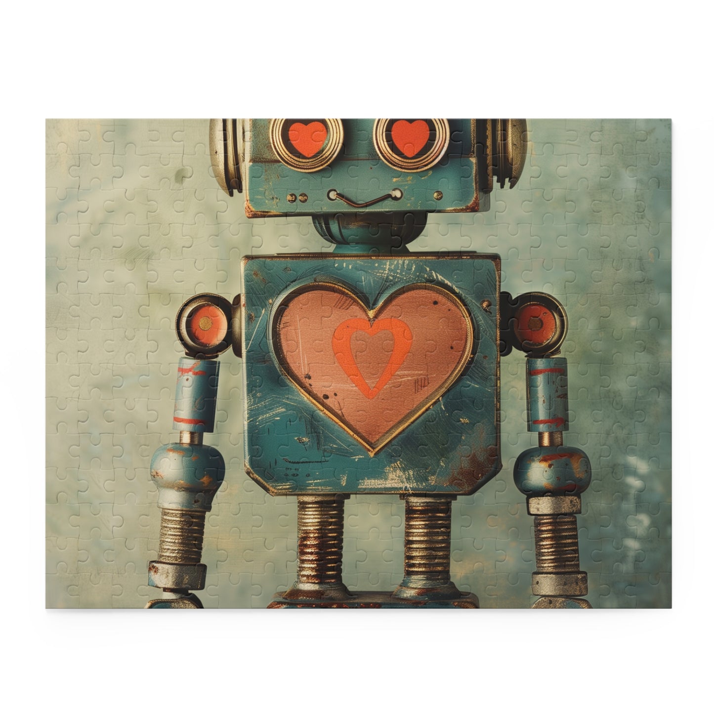 Retro Robot Love Puzzle - Unique jigsaw featuring a nostalgic robot and heart symbol