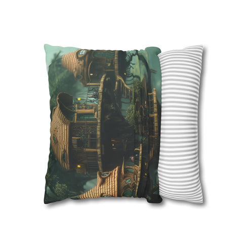 Treehouse Village in the Sky — 40×40 Cushion Cover — Sofa & Living Room Lifestyle View