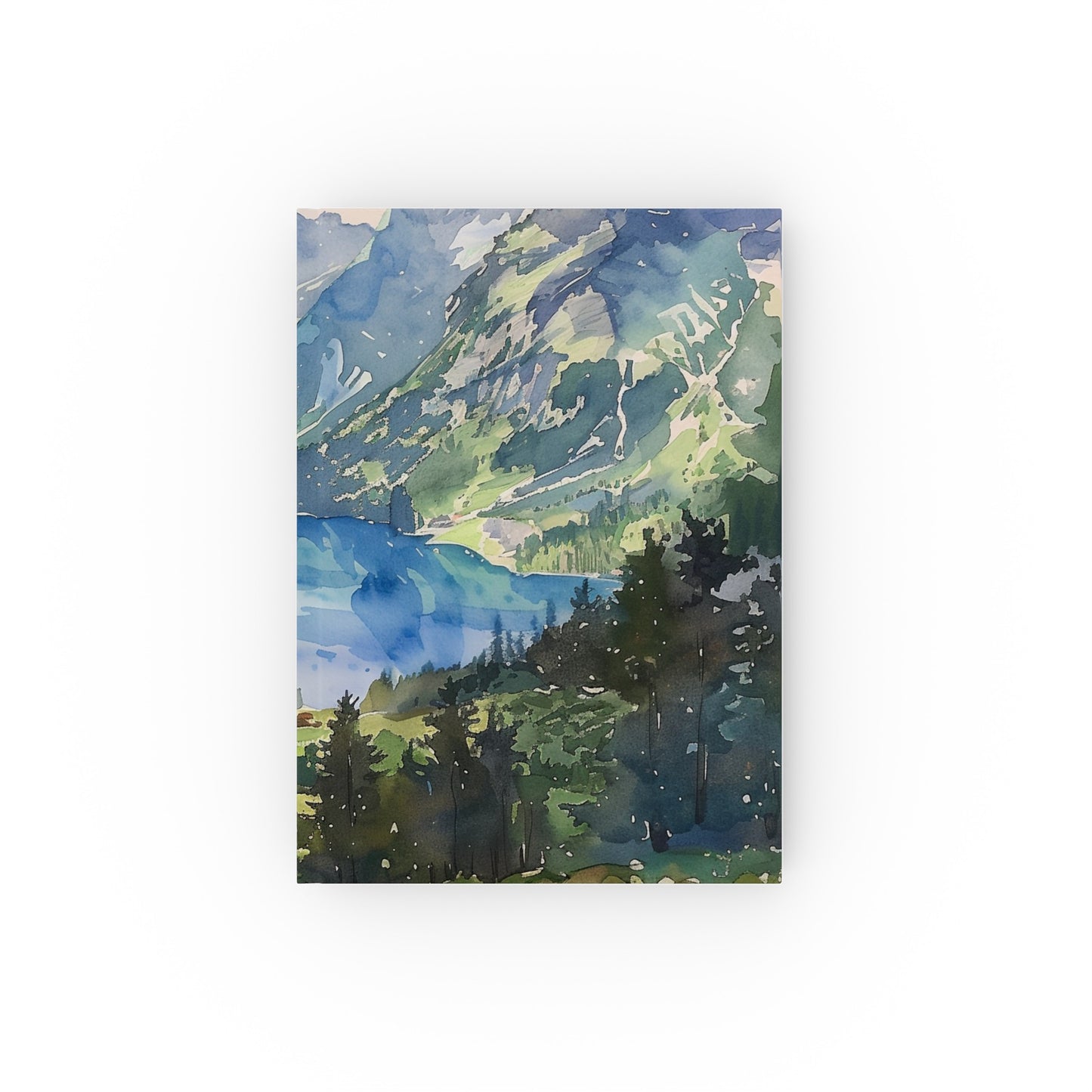 "Alpine Majesty Journal: Swiss Alps watercolor cover, perfect for mountain adventures and reflecting on nature's grandeur. High-quality material, versatile, and stylish. Makes a great gift!"