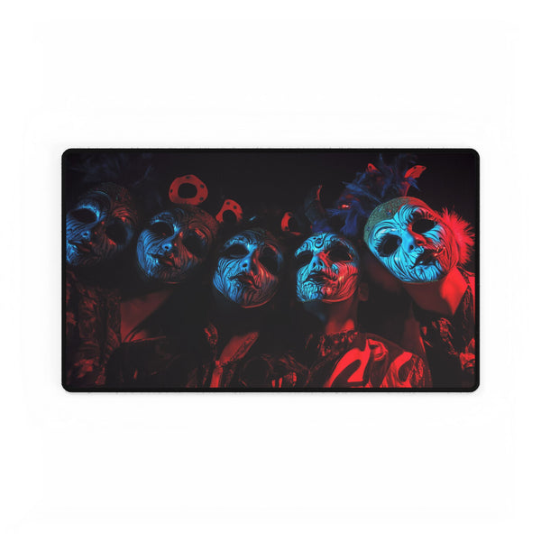 Carnival Masks in Dramatic Lighting — XL & XXL Desk Mat — Gaming & Workspace Desk Setup View