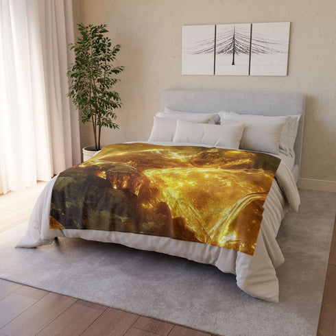 Golem of Glass & Gold Rising from Earth — Plush Fleece Throw Blanket — Product Detail View 9