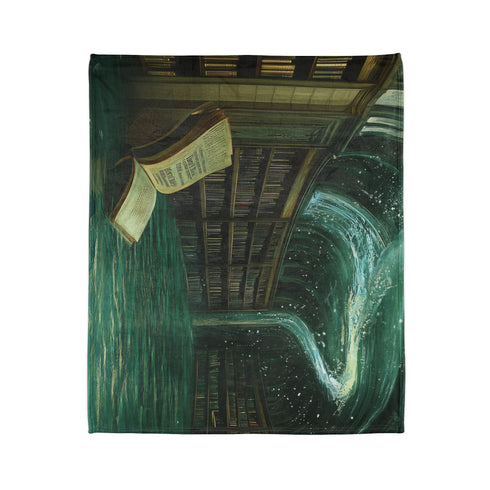 Floating Library under Time Vortex — Plush Fleece Throw Blanket — Product Detail View 7
