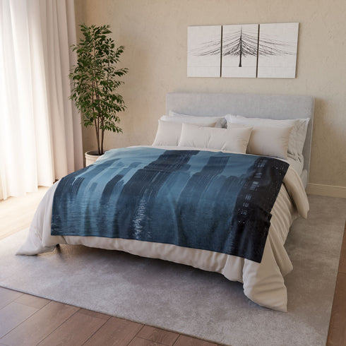 Data Towers Rising from Dark Sea Plush Fleece Throw Blanket