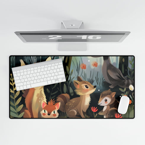 Woodland Creatures in a Forest Setting — XL & XXL Desk Mat — Product Detail View 5