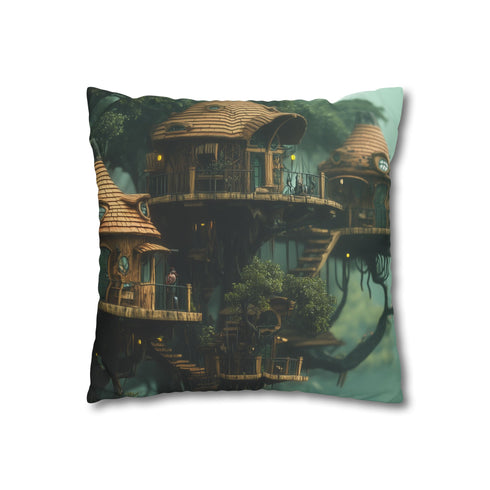Treehouse Village in the Sky — 40×40 Cushion Cover — Double-Sided Back & Concealed Zip Detail