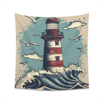 "Ocean's Embrace Lighthouse Tapestry | Coastal Paradise Decor | High-Quality Hand-Drawn Design | 34x40 or 57x57 Inches"