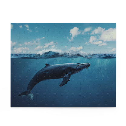 "Whale Oasis Jigsaw Puzzle - Tranquil whale swimming in serene ocean scene"