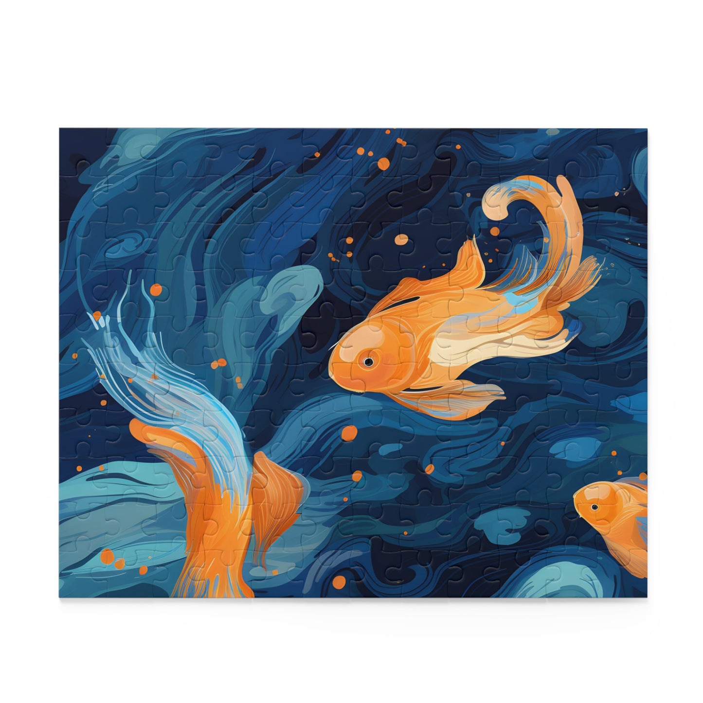 "Goldfish Haven Jigsaw Puzzle: Colorful aquatic beauty with graceful orange koi swimming"