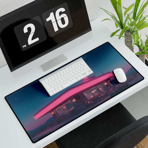 Vaporwave Diner on the Edge of the Universe — XL & XXL Desk Mat — 3mm Non-Slip Natural Rubber Base Detail