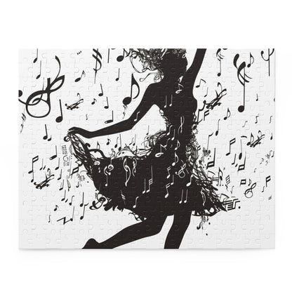 "Stunning dancer silhouette surrounded by musical notes jigsaw puzzle for music lovers"