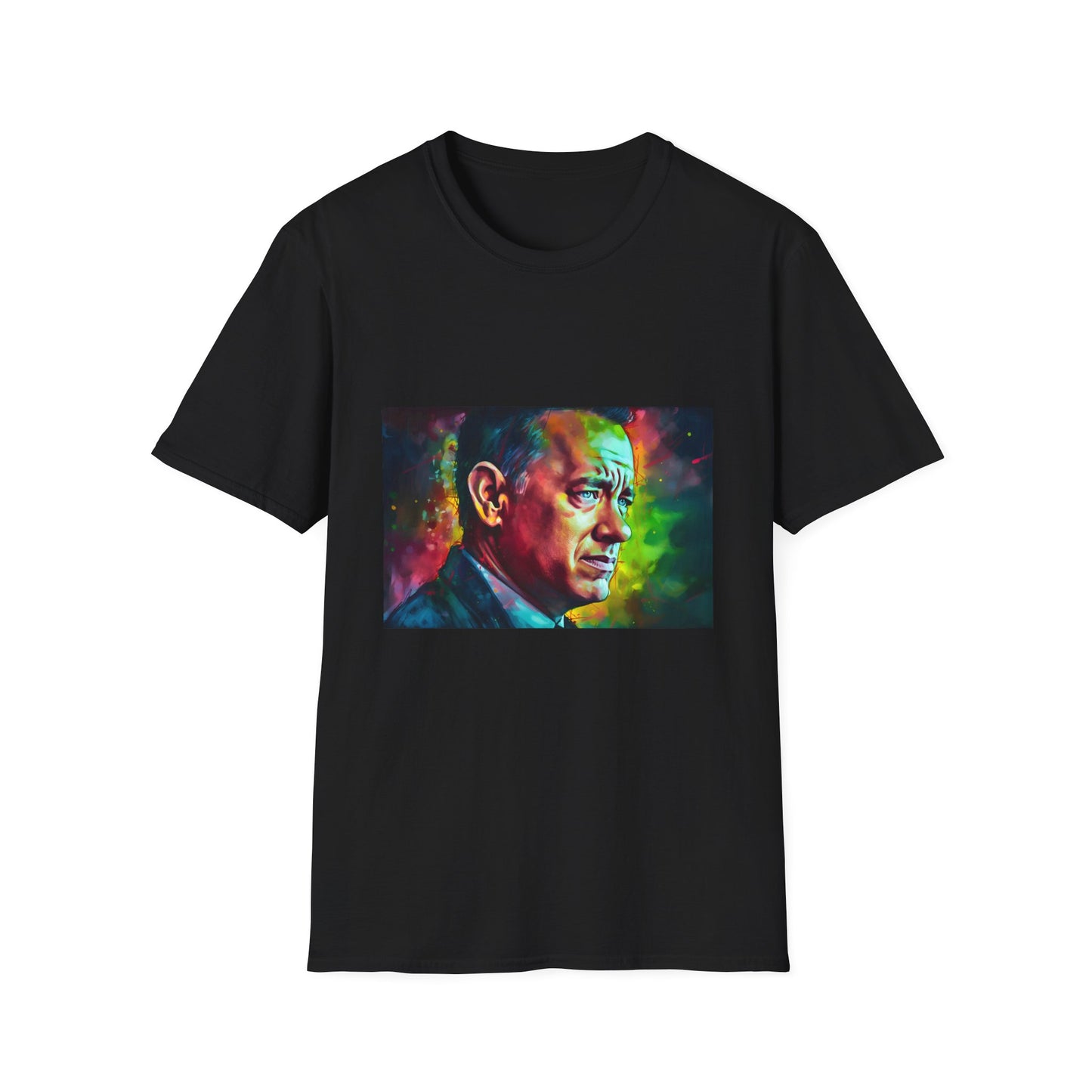 Hollywood Icon in Vibrant Hues | T-Shirt | Fashion, Graphic tee, Movie star, Neon colors, Pop art, Statement piece, T-shirt, Tom Hanks, Trendy, Watercolor | Prints with Passion