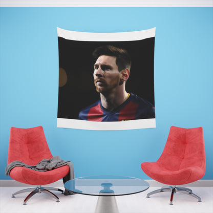 Messi: Maestro of the Pitch Tapestry | Wall Tapestry | All Over Print, AOP, Decor, Halloween, Home & Living, Home Decor, Indoor, Spring Essentials, Sublimation, Tapestry | Prints with Passion