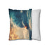 Train Riding Rails Through the Clouds (Edition II) — 40×40 Cushion Cover — Soft Brushed Fabric Texture Close-Up