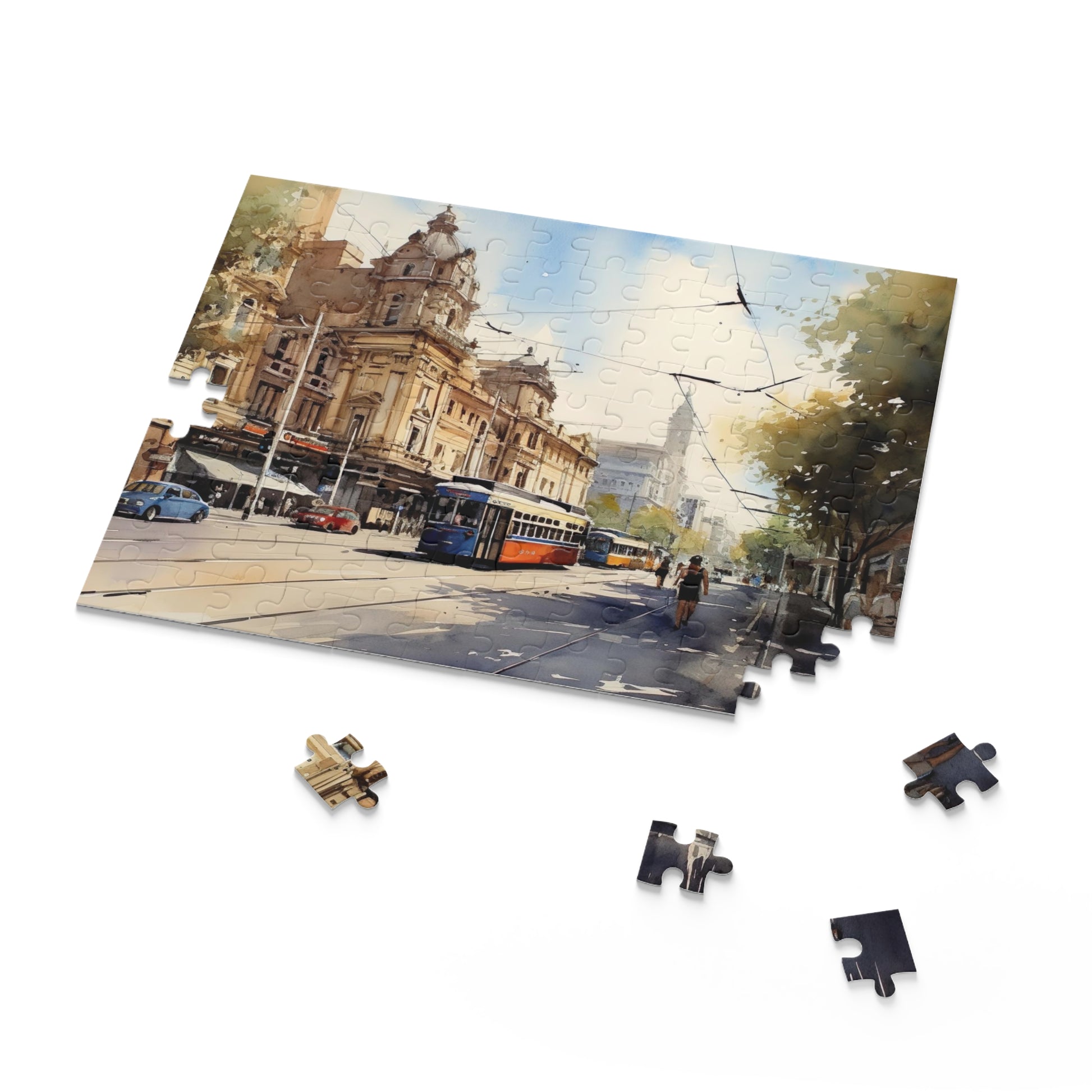 "Melbourne Tram Puzzle - Iconic city sights featuring famous trams, perfect for enthusiasts and puzzle lovers"