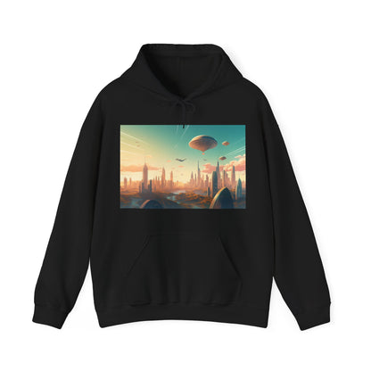 Futuristic Cityscape Hoodie Innovative Metropolis Apparel | Hoodies | DTG, Hoodies, Men's Clothing, Regular fit, Unisex, Women's Clothing | Prints with Passion