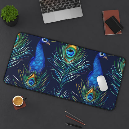 Peacock Feather Blue Desk Mat | Desk Mat | Accessories, Back-to-School, Desk, Fall Bestsellers, Home & Living, Mouse pad, Mouse Pads, Mousepad, Seasonal Picks, Stationery, TikTok | Prints with Passion