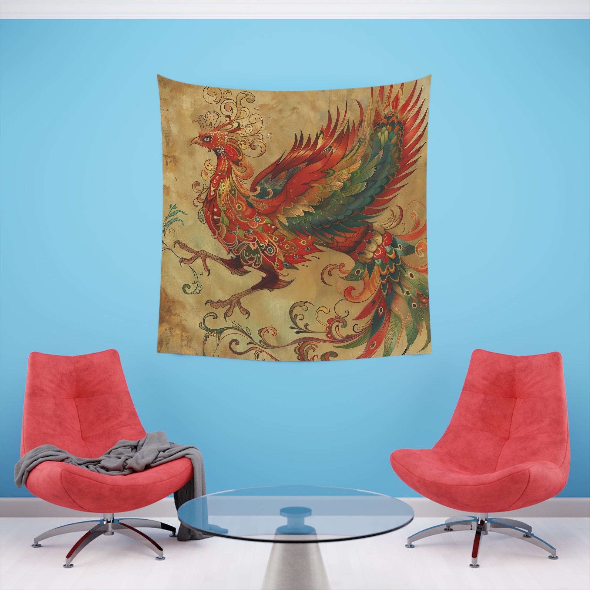 Wings of Fire: A Phoenix Tapestry | Wall Tapestry | All Over Print, AOP, Decor, Halloween, Home & Living, Home Decor, Indoor, Spring Essentials, Sublimation, Tapestry | Prints with Passion