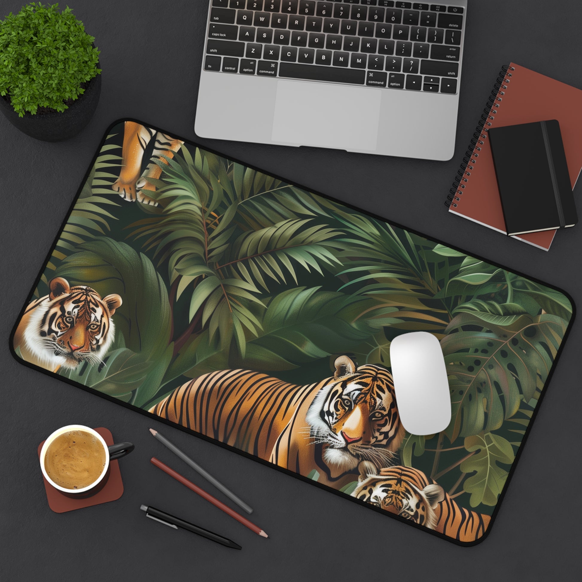 "Jungle Safari Tiger Desk Mat - Stay organized in style with majestic tiger and jungle pattern design for your workspace"