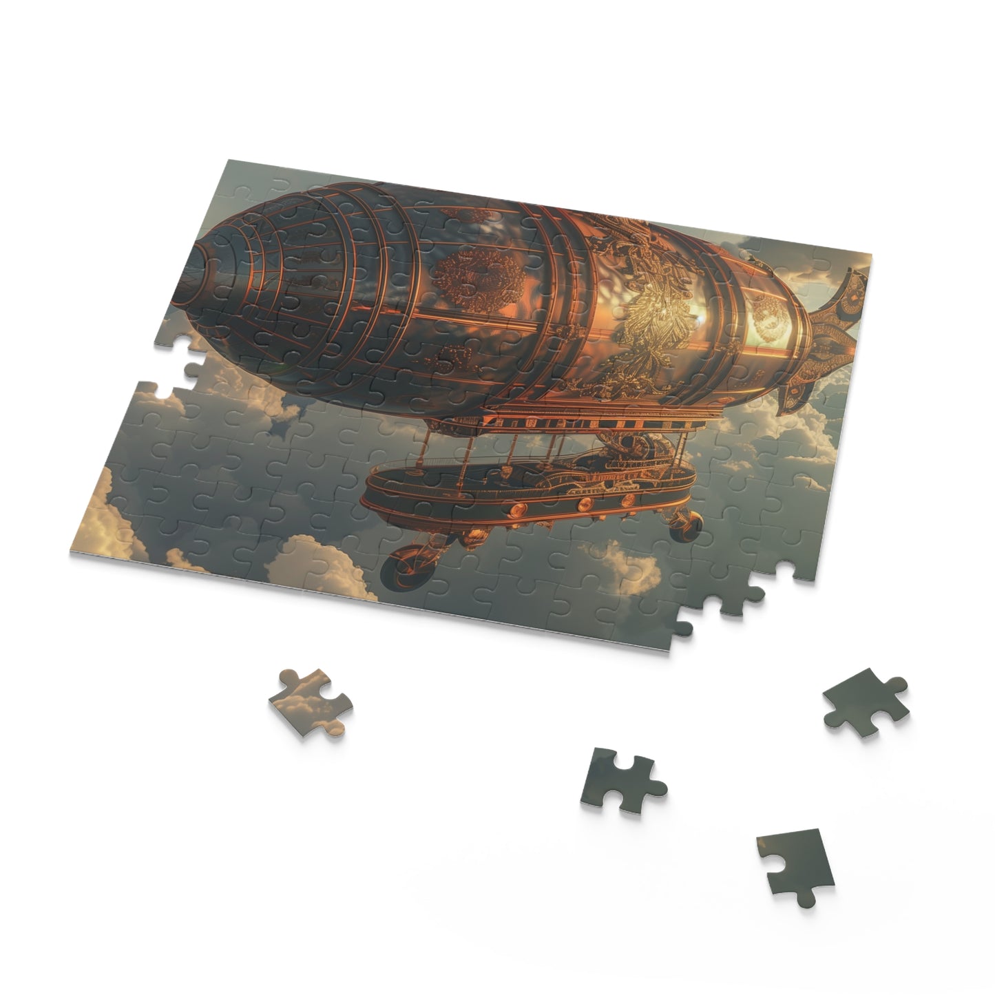 "Skybound Steampunk Airship Jigsaw Puzzle - Intricate design, vibrant colors, mind-challenging fun"