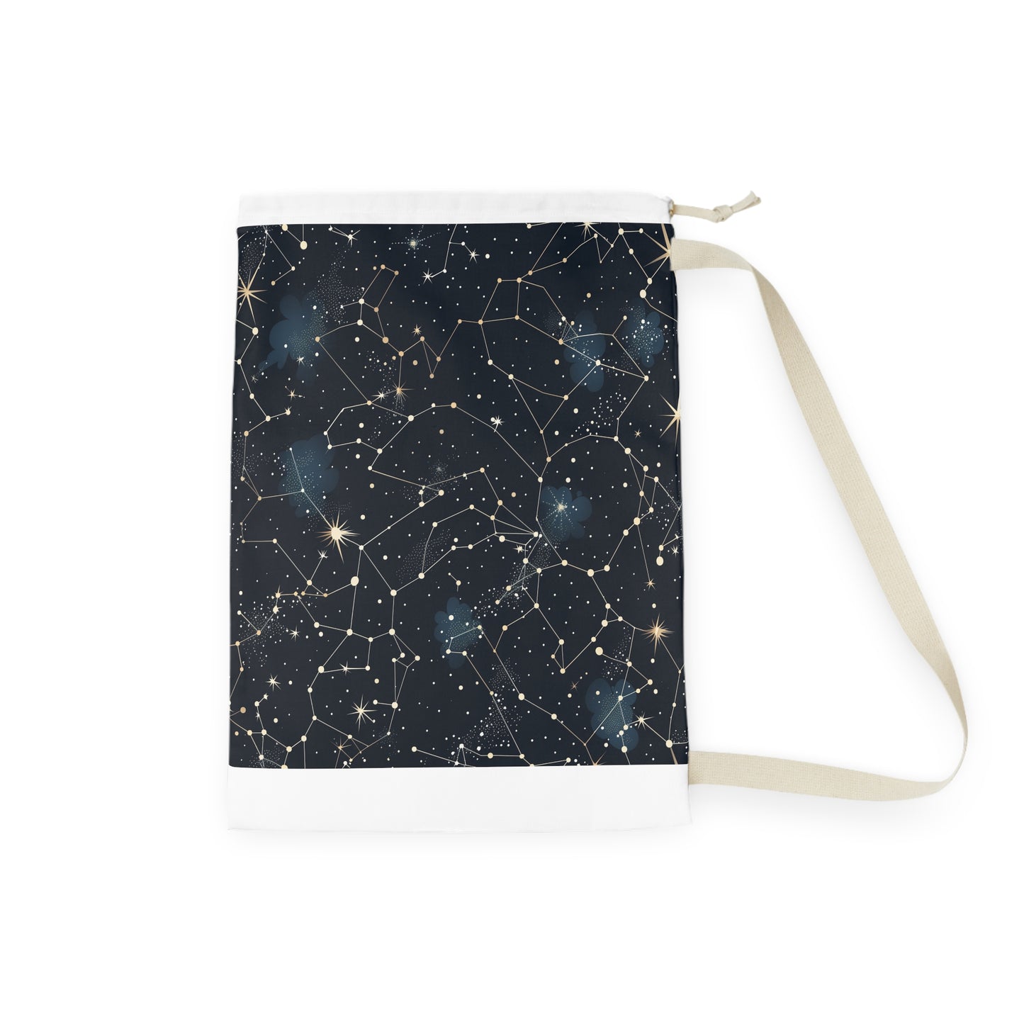 "Starry Sky Laundry Bag with Constellation Stars seamless pattern for magical laundry transport"