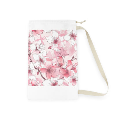 "Cherry Blossom Laundry Bag - Pink and white floral pattern, perfect for organizing your laundry in style"