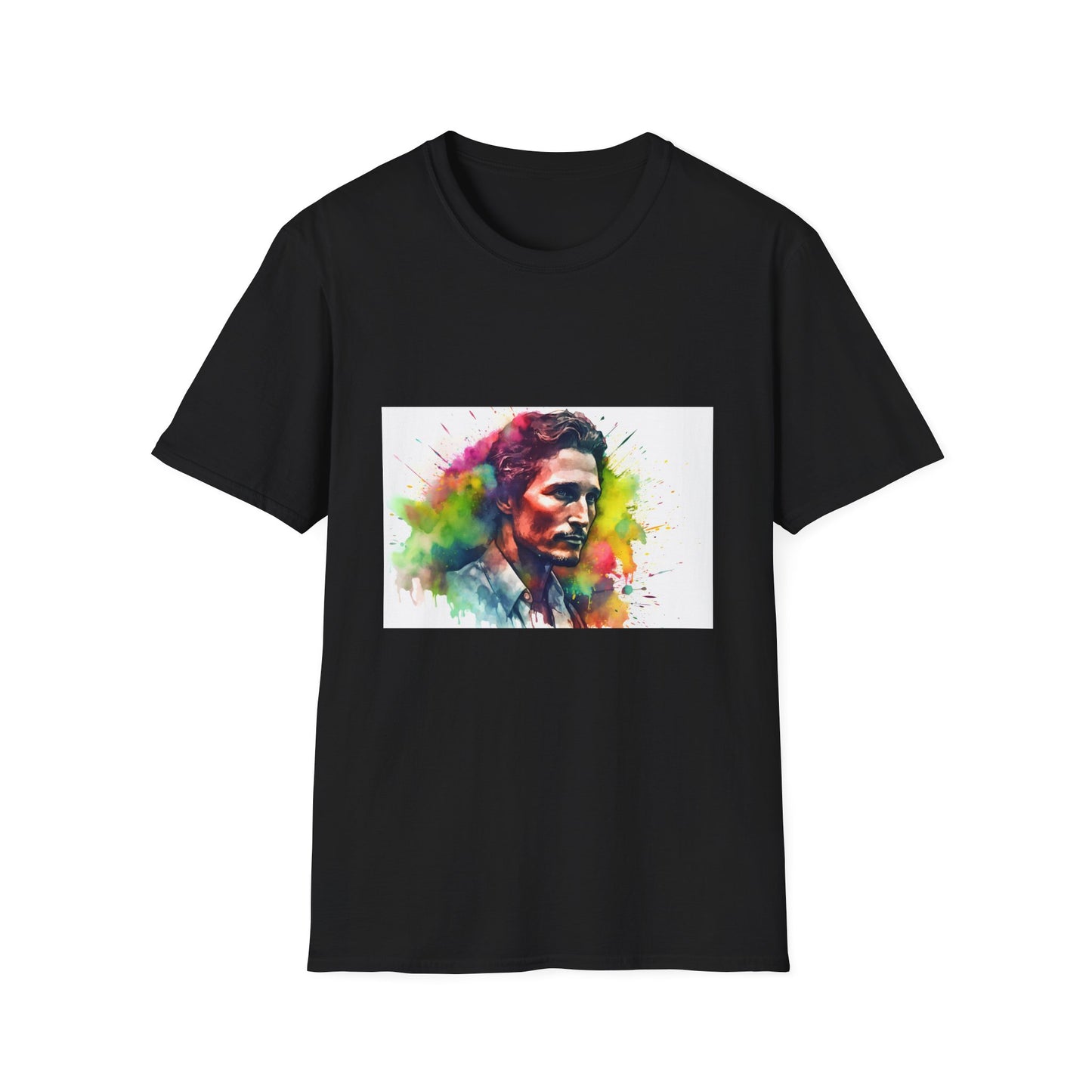 Southern Charisma in Vibrant Radiance | T-Shirt | Casual wear, Colorful, Fashion, Graphic tee, Matthew McConaughey, Neon colors, T-shirt, Trendy, Watercolor | Prints with Passion