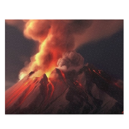 Fiery Volcano Jigsaw Puzzle - piece together nature's beauty erupting against vibrant sunset landscape