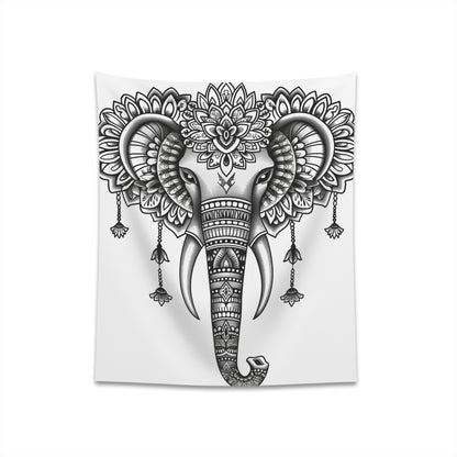 "Elephant Mandala Tapestry: Exquisite Symbol of Wisdom and Strength - 34" × 40" or 57" × 57" - High-Quality Material"