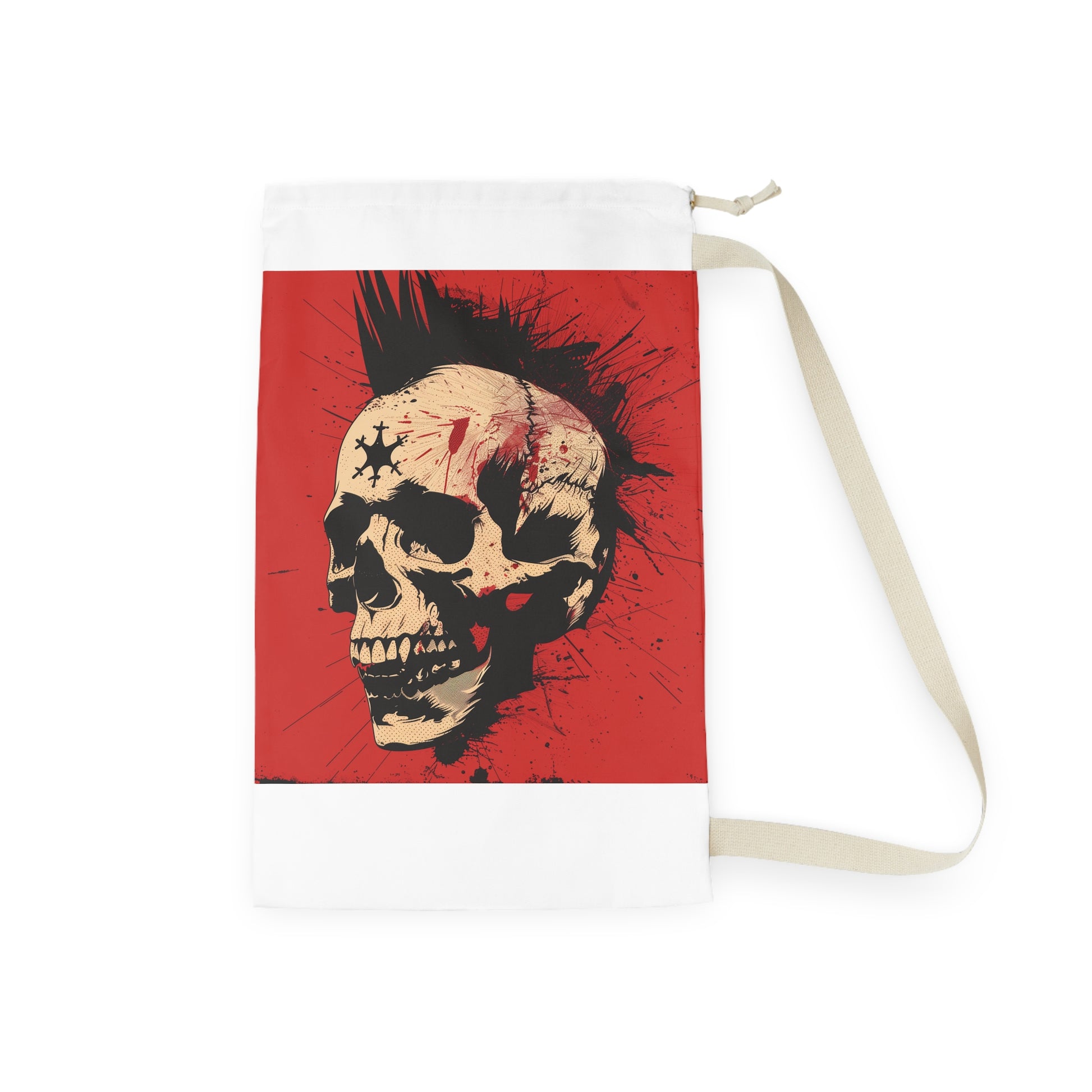 Skull Punk Laundry Bag - Durable material with rebellious skull design, perfect for your punk rock soul.