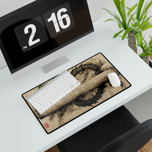 Ink Dragon Wrapping Ancient Scroll — XL & XXL Desk Mat — Product Detail View 7