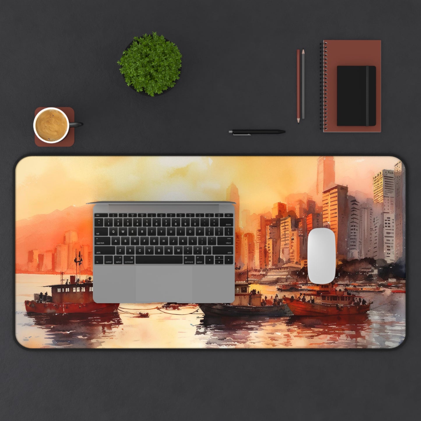 "Stunning Hong Kong Skyline Desk Mat for Modern Workspace"