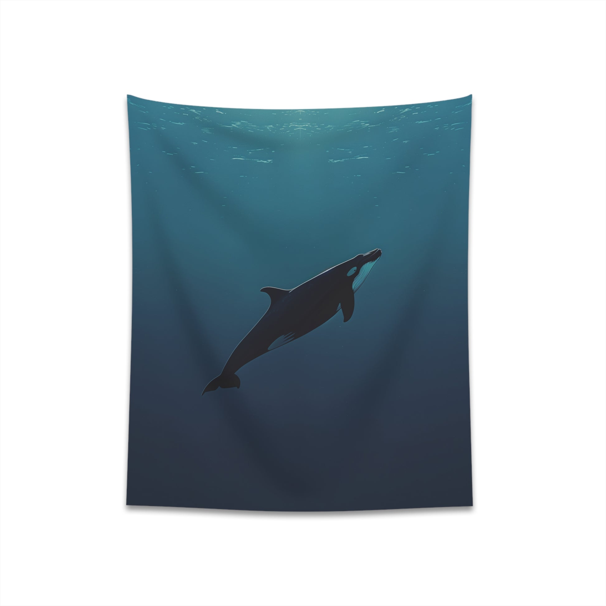 "Whale's Grace: Minimalist Ocean Tapestry - Tranquil whale silhouette for nature lovers, gift idea (34" x 40" or 57" x 57")"