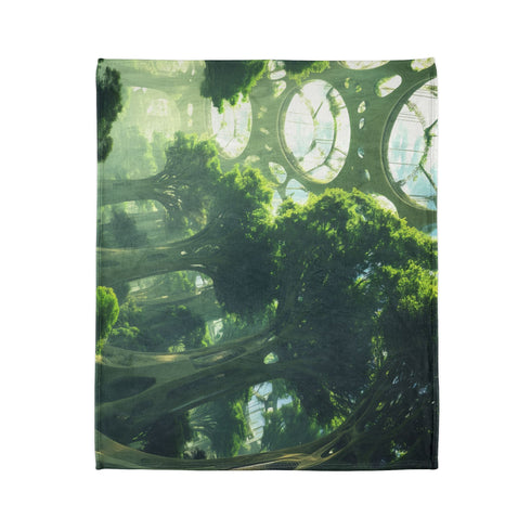 Sky Garden with Fractal Trees Plush Fleece Throw Blanket