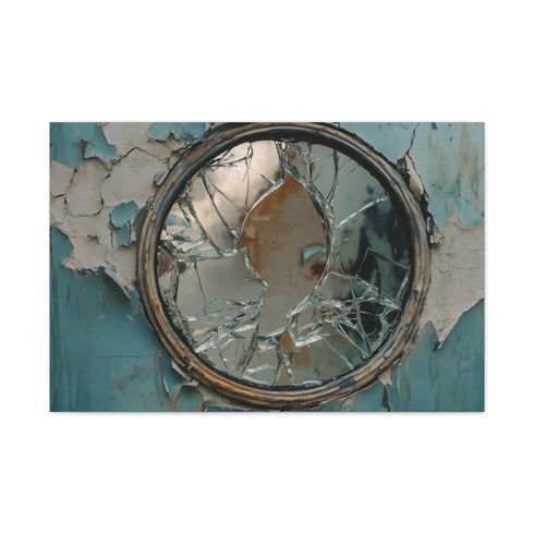 Fractured Portal in Cracked Mirror — Canvas Wall Art — Living Room Wall Lifestyle View