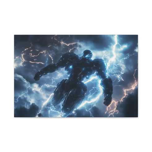 Mech Warrior under Lightning Storm — Canvas Wall Art — Front Gallery-Wrapped Canvas View
