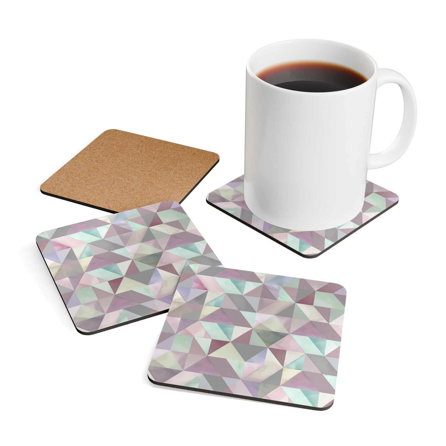 Pastel Geometric Cork Coaster Set: Chic Home Decor