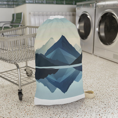 "Minimalist mountain scene laundry bag for organized laundry room decor"