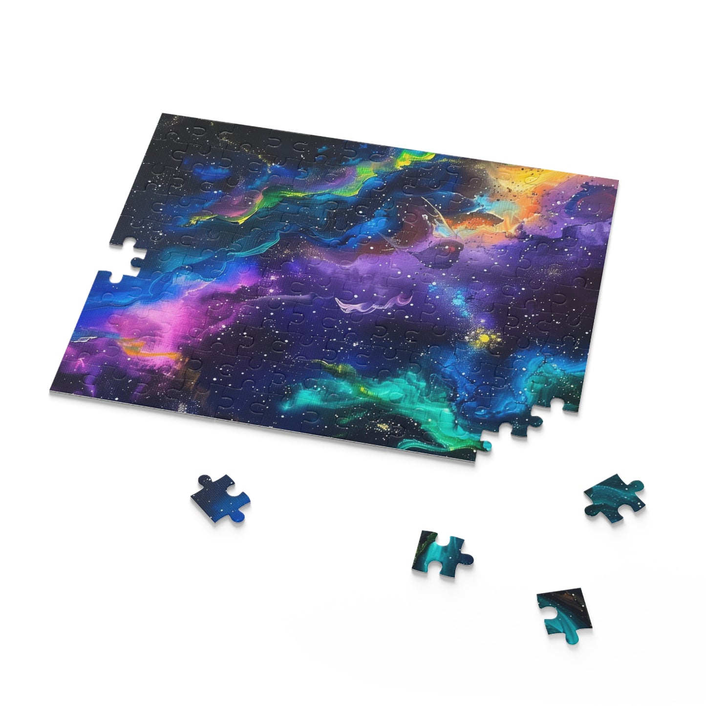 Neon Galaxy Jigsaw Puzzle - Explore vibrant cosmic colors with this mesmerizing space puzzle.