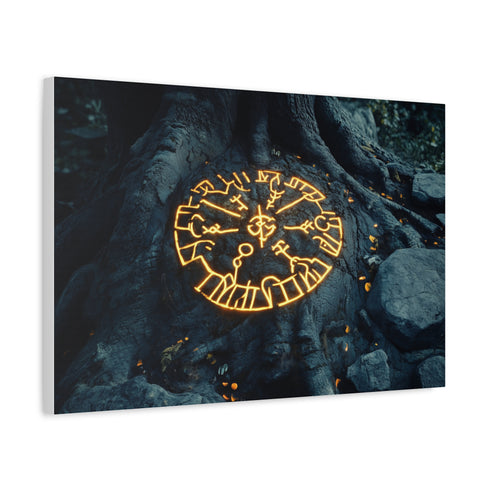 Ancient Tree with Glowing Runes — Canvas Wall Art — Side Profile & Stretched Corner Detail