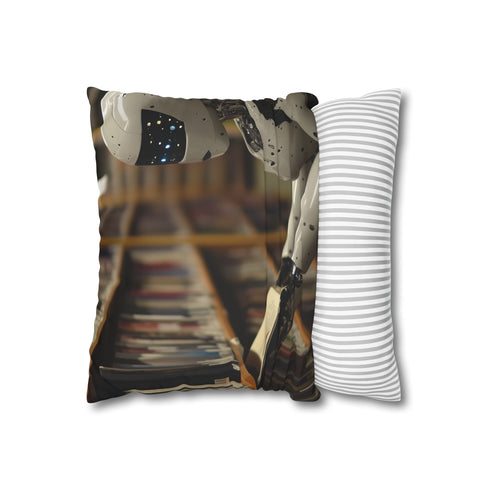 Robot Librarian in Digital Archives Double-Sided Square Cushion Cover