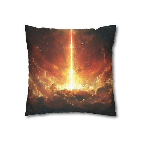 Solar Sword Shattering the Sky — 40×40 Cushion Cover — Double-Sided Back & Concealed Zip Detail