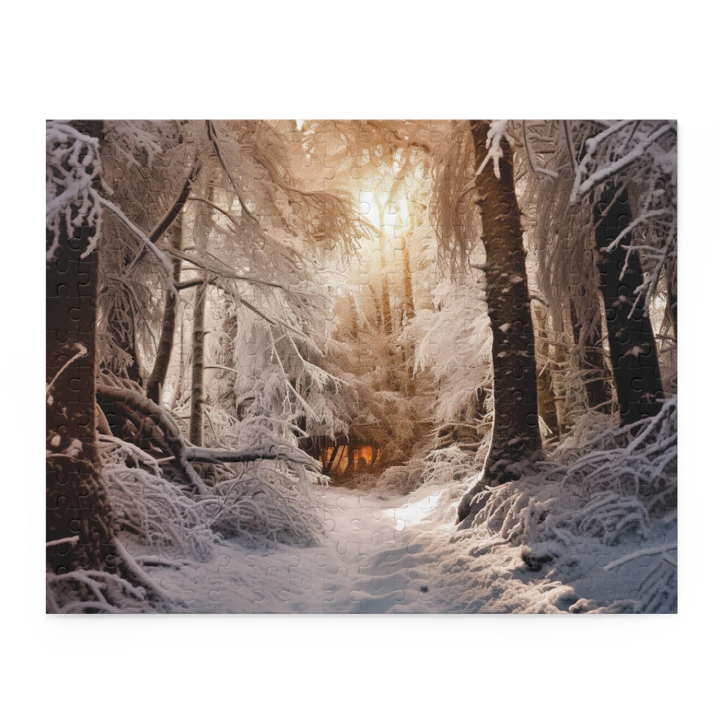 "Serene winter wonderland jigsaw puzzle with snowy forest scene for cozy nights"