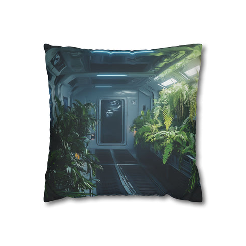 Rainforest Growing on a Space Station — 40×40 Cushion Cover — Front 40×40 cm Square Cushion View