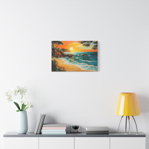 Corsica Mediterranean Sunset Coastline — Canvas Wall Art — Kiln-Dried Pine Frame & Ready-to-Hang Back View